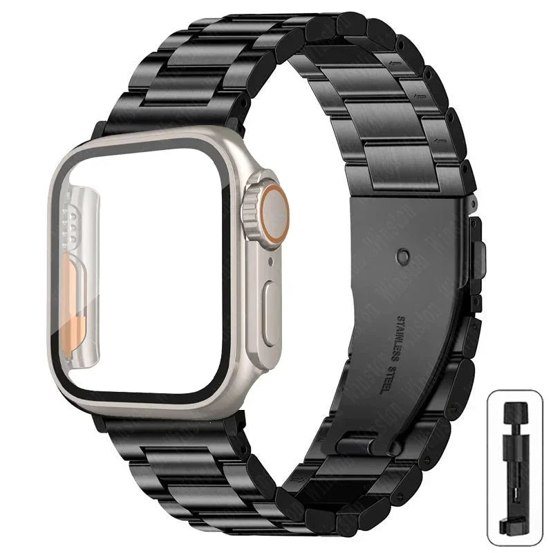 Edelstahlarmband + Ultra-Gehäuse für Apple Watch (44 mm, 45 mm, 41 mm, 40 mm, 42 mm) – Metallarmband für iWatch Series 9, 8, 7, 6, SE, 5 und 4 