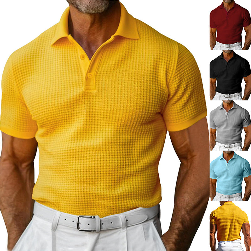 Herre Waffle Polo Shirt — Slim Fit Sommer Krave Top