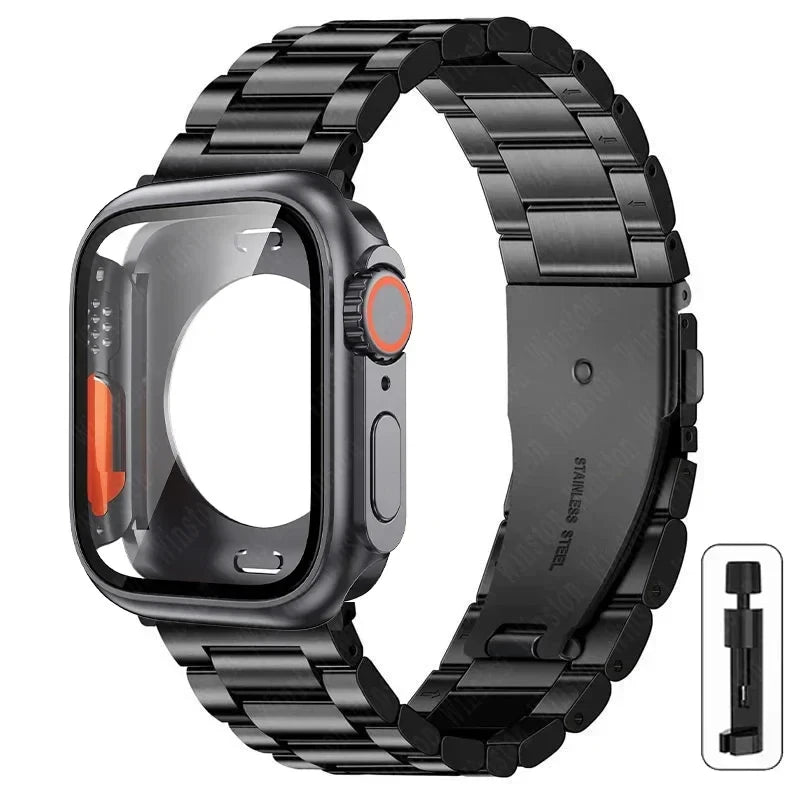Edelstahlarmband + Ultra-Gehäuse für Apple Watch (44 mm, 45 mm, 41 mm, 40 mm, 42 mm) – Metallarmband für iWatch Series 9, 8, 7, 6, SE, 5 und 4 