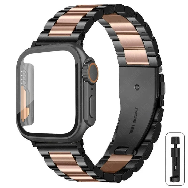 Edelstahlarmband + Ultra-Gehäuse für Apple Watch (44 mm, 45 mm, 41 mm, 40 mm, 42 mm) – Metallarmband für iWatch Series 9, 8, 7, 6, SE, 5 und 4 
