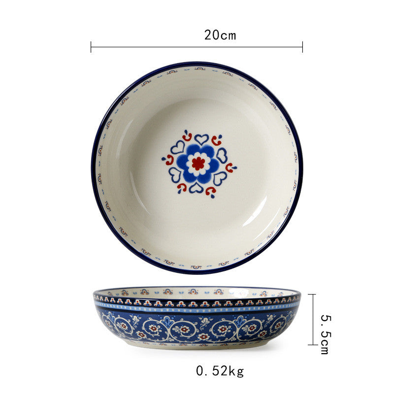Ceramic Tableware Pastoral Style Home Plate Dinner Plate - Decorative Floral Plates Set