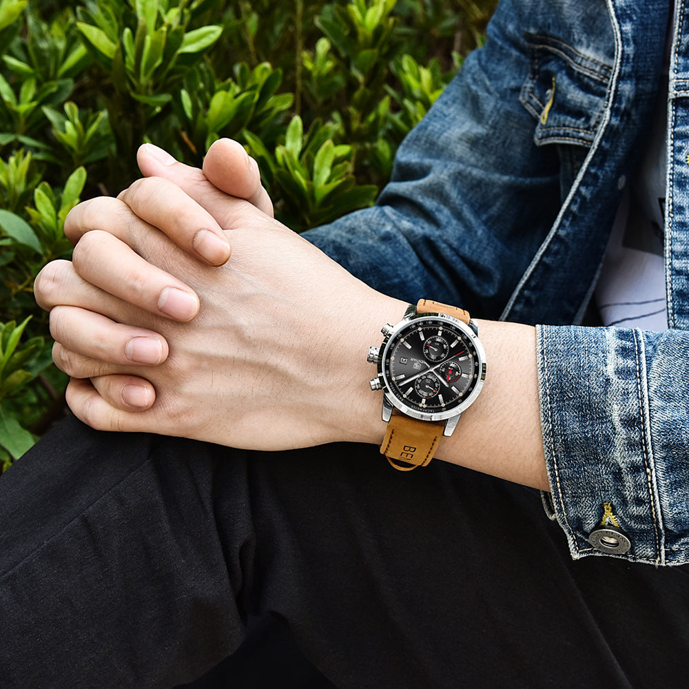 Montre chronographe pour homme - Bracelet en cuir de luxe, style décontracté professionnel