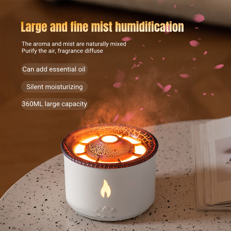 Volcano Flame Ultrasonic Humidifier: Healing Jellyfish Mist & Aromatherapy Diffuser – Smart 2-Color Ambient Lighting