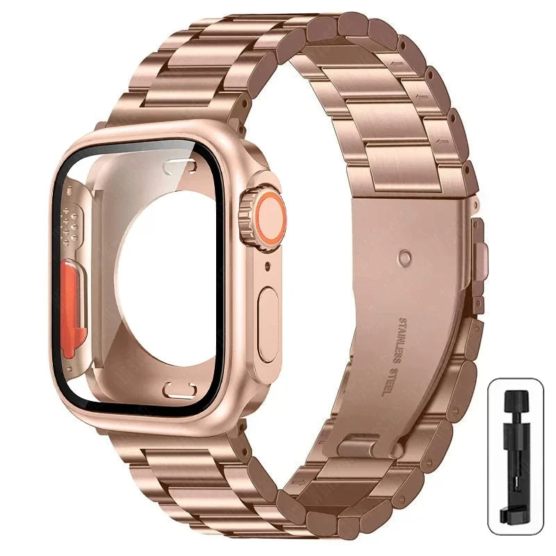 Edelstahlarmband + Ultra-Gehäuse für Apple Watch (44 mm, 45 mm, 41 mm, 40 mm, 42 mm) – Metallarmband für iWatch Series 9, 8, 7, 6, SE, 5 und 4 