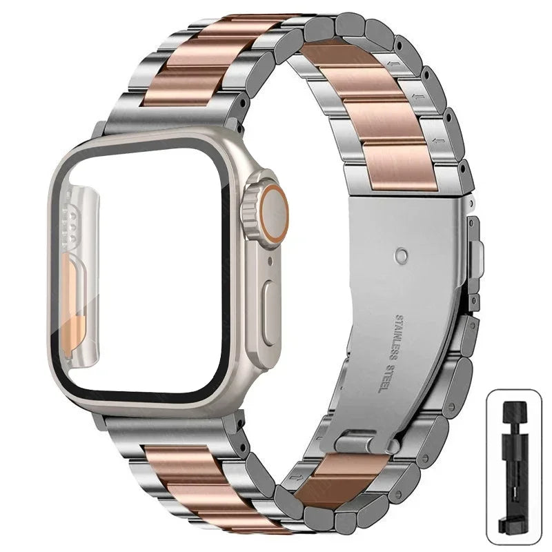 Edelstahlarmband + Ultra-Gehäuse für Apple Watch (44 mm, 45 mm, 41 mm, 40 mm, 42 mm) – Metallarmband für iWatch Series 9, 8, 7, 6, SE, 5 und 4 