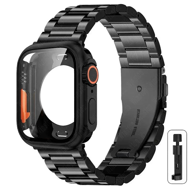 Edelstahlarmband + Ultra-Gehäuse für Apple Watch (44 mm, 45 mm, 41 mm, 40 mm, 42 mm) – Metallarmband für iWatch Series 9, 8, 7, 6, SE, 5 und 4 