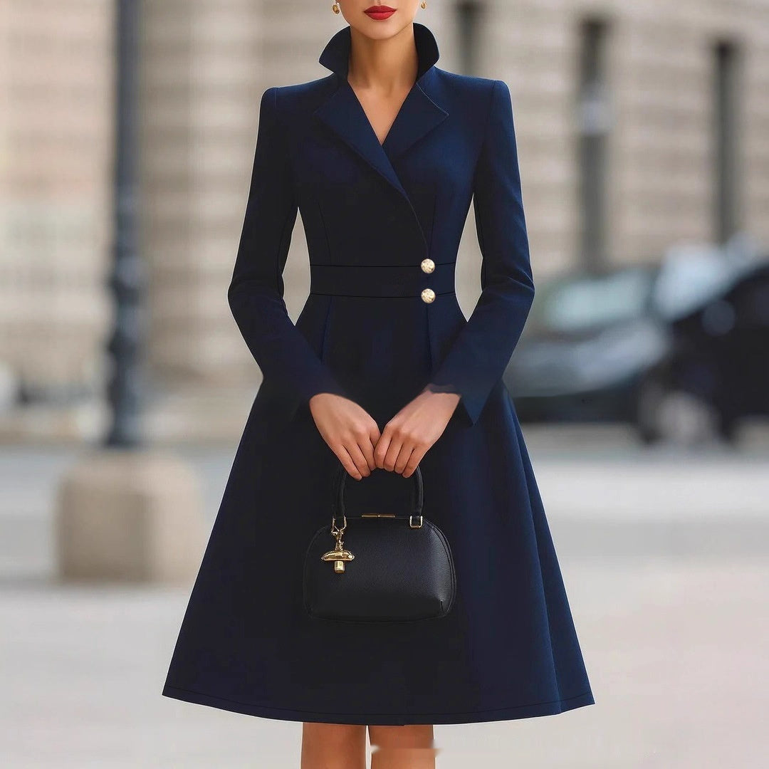 Franse elegante jurk in A-lijn - midilengte jurk met zakken